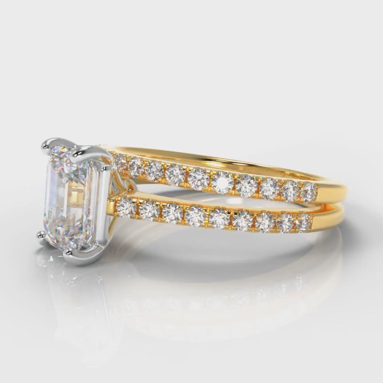 Petite Micropavé Emerald Cut Diamond Bridal Set - Yellow Gold