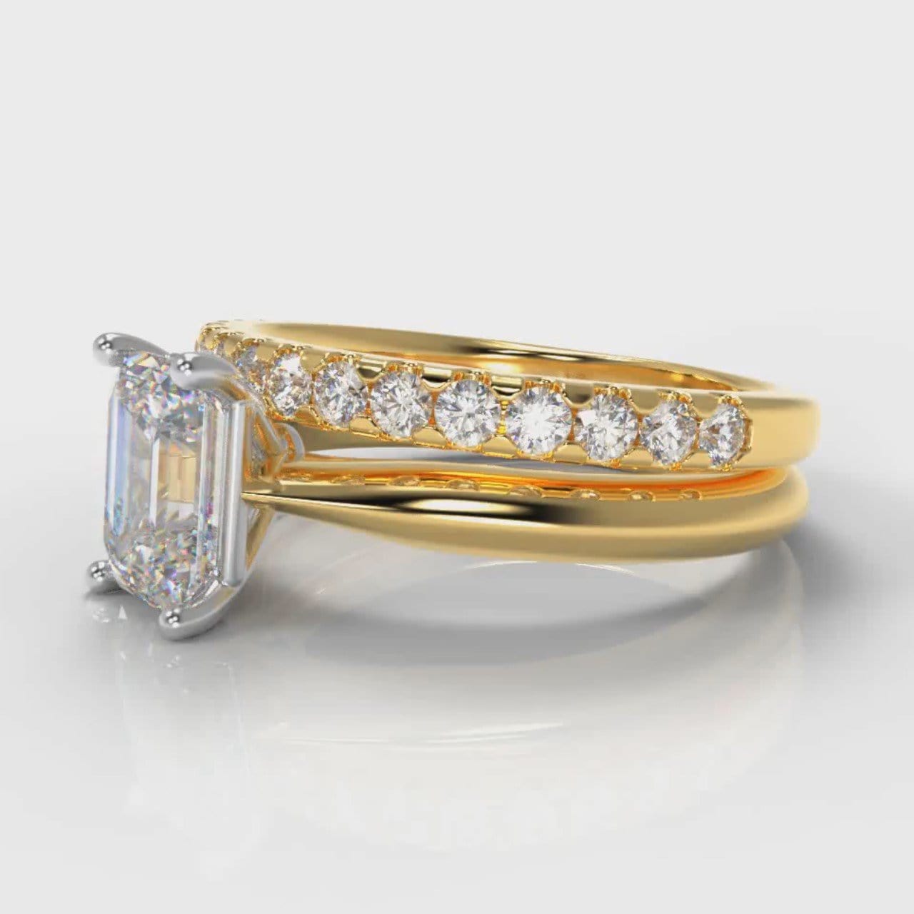 Carrée Solitaire Emerald Cut Diamond Bridal Set - Yellow Gold