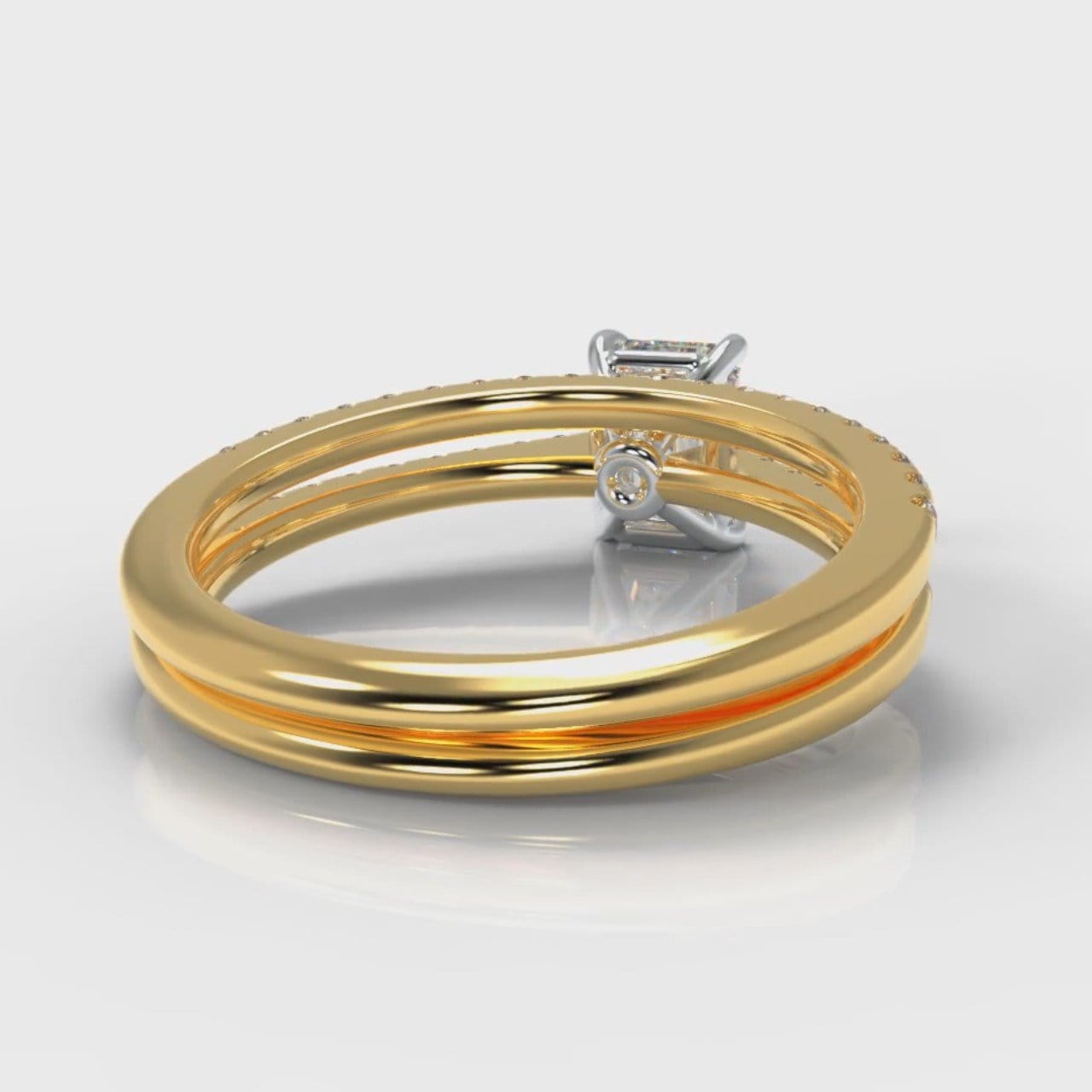 Petite Micropavé Emerald Cut Diamond Bridal Set - Yellow Gold