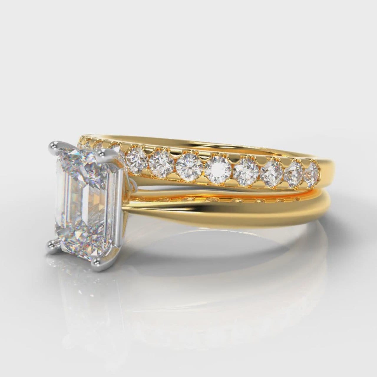 Carrée Solitaire Emerald Cut Diamond Bridal Set - Yellow Gold