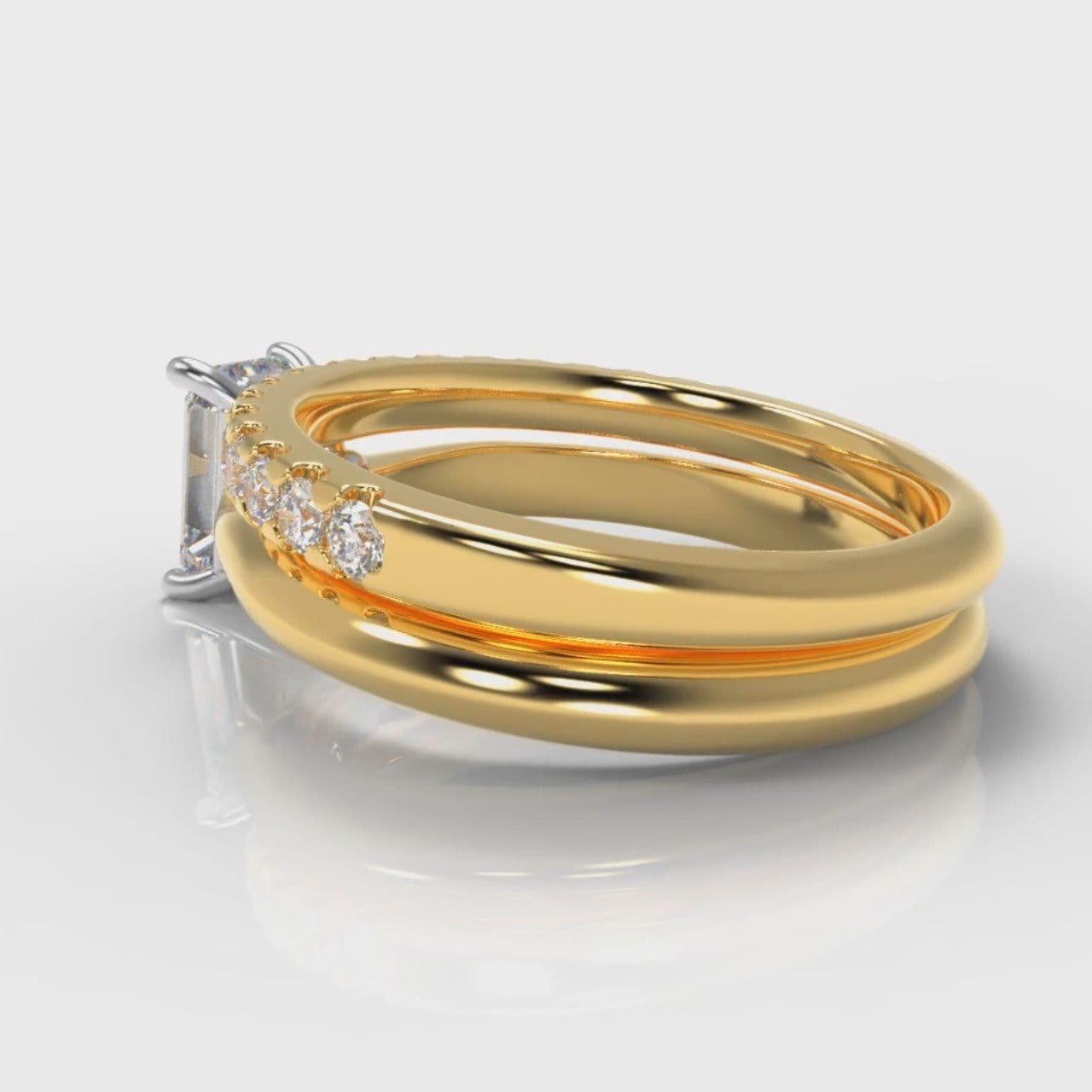 Carrée Solitaire Emerald Cut Diamond Bridal Set - Yellow Gold