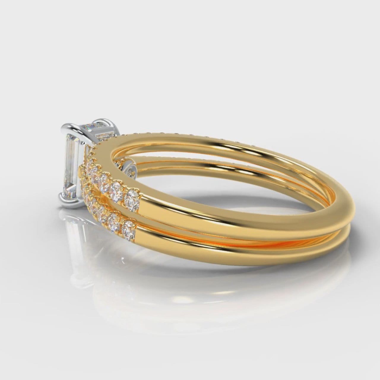 Petite Micropavé Emerald Cut Diamond Bridal Set - Yellow Gold