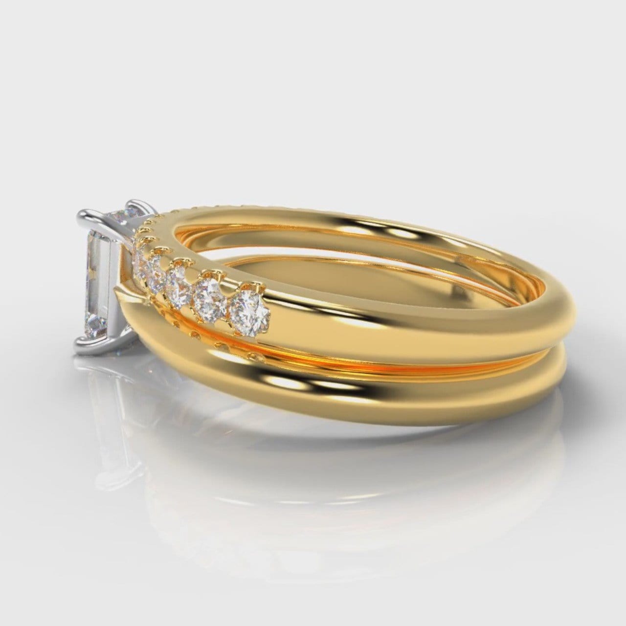 Carrée Solitaire Emerald Cut Diamond Bridal Set - Yellow Gold