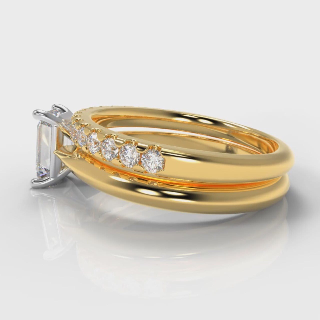 Carrée Solitaire Emerald Cut Diamond Bridal Set - Yellow Gold