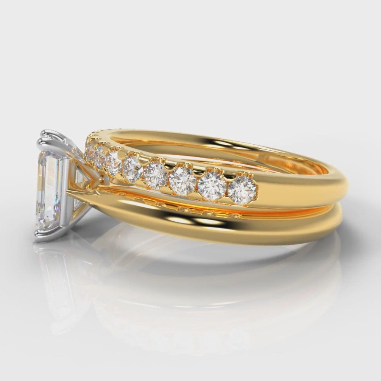 Carrée Solitaire Emerald Cut Diamond Bridal Set - Yellow Gold