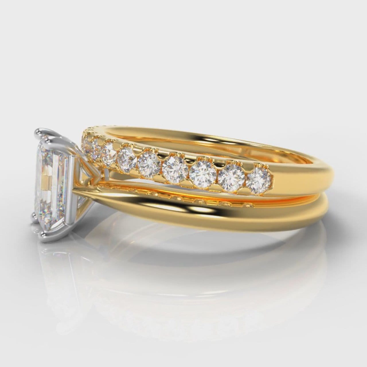 Carrée Solitaire Emerald Cut Diamond Bridal Set - Yellow Gold