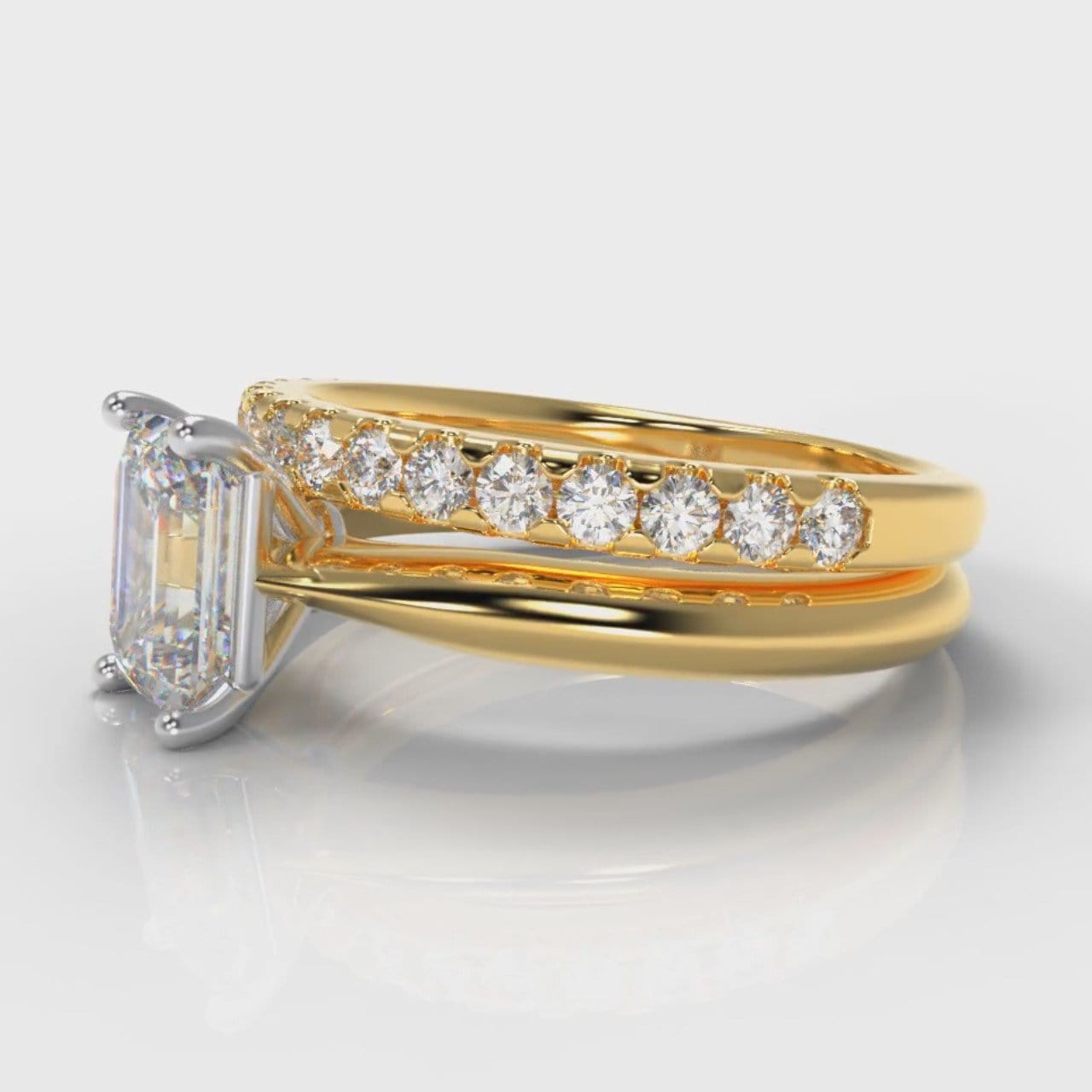 Carrée Solitaire Emerald Cut Diamond Bridal Set - Yellow Gold