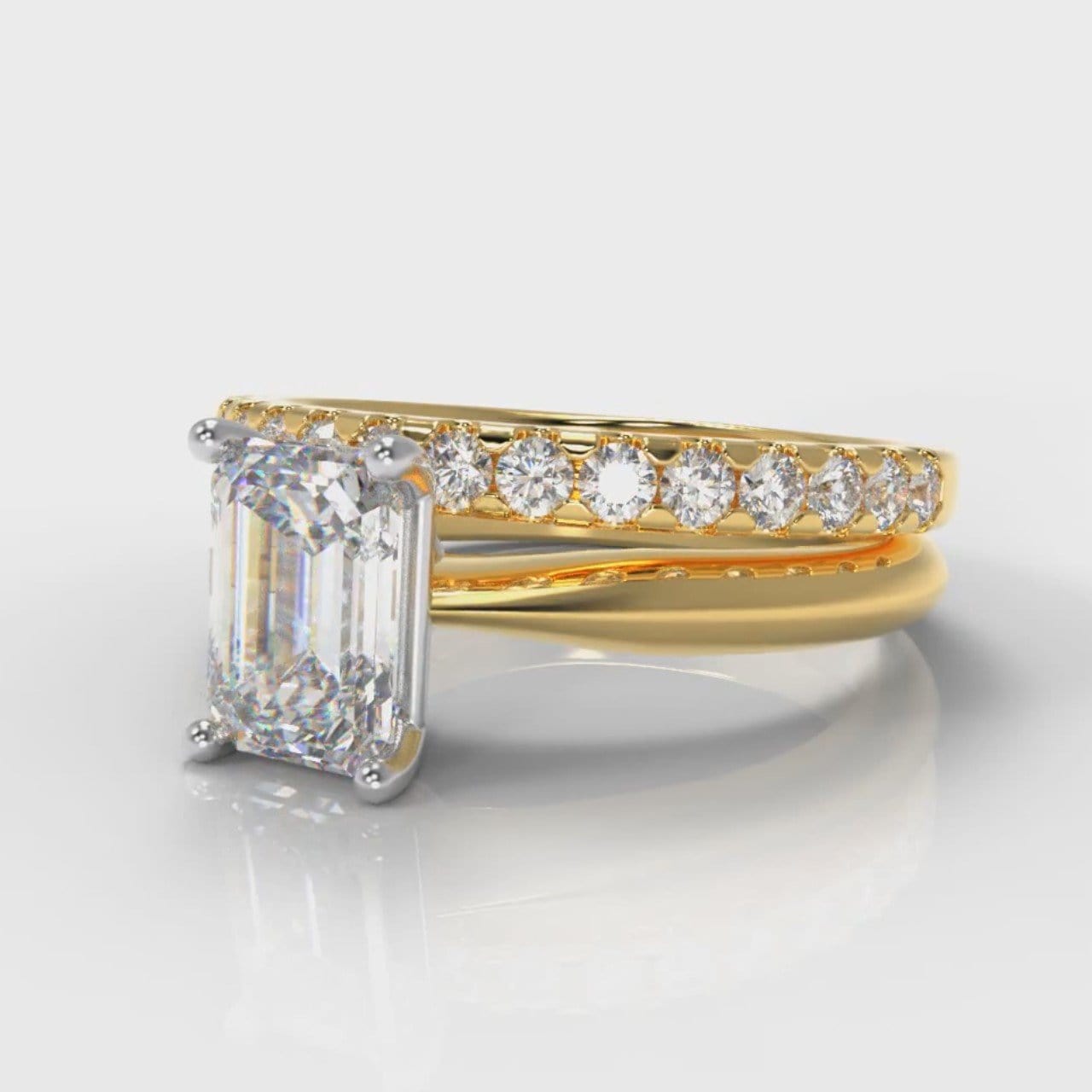 Carrée Solitaire Emerald Cut Diamond Bridal Set - Yellow Gold