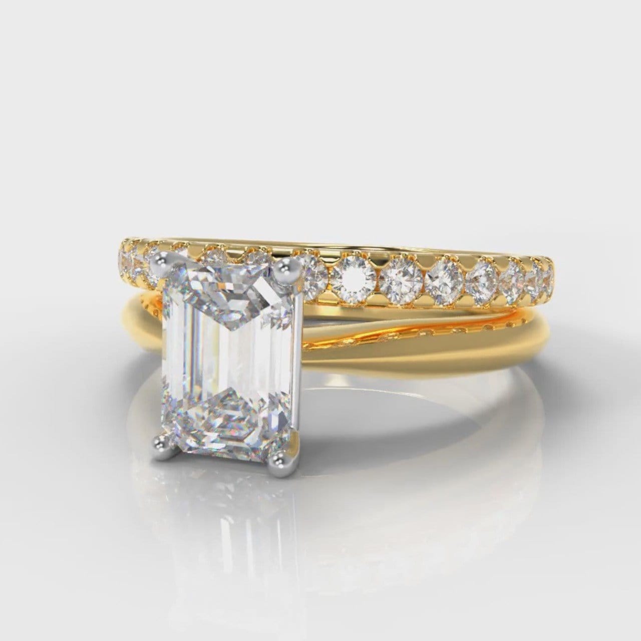 Carrée Solitaire Emerald Cut Diamond Bridal Set - Yellow Gold