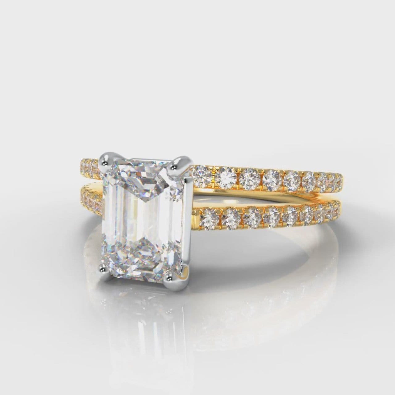 Petite Micropavé Emerald Cut Diamond Bridal Set - Yellow Gold
