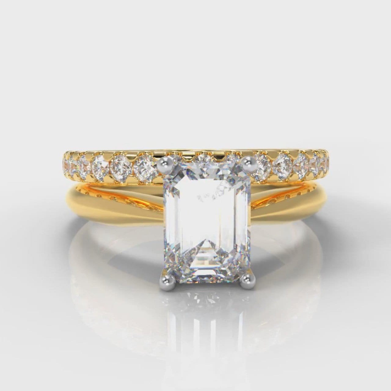 Carrée Solitaire Emerald Cut Diamond Bridal Set - Yellow Gold