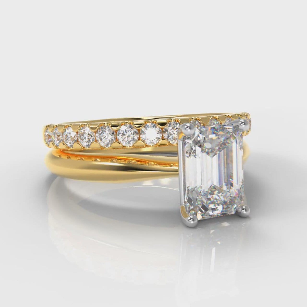 Carrée Solitaire Emerald Cut Diamond Bridal Set - Yellow Gold