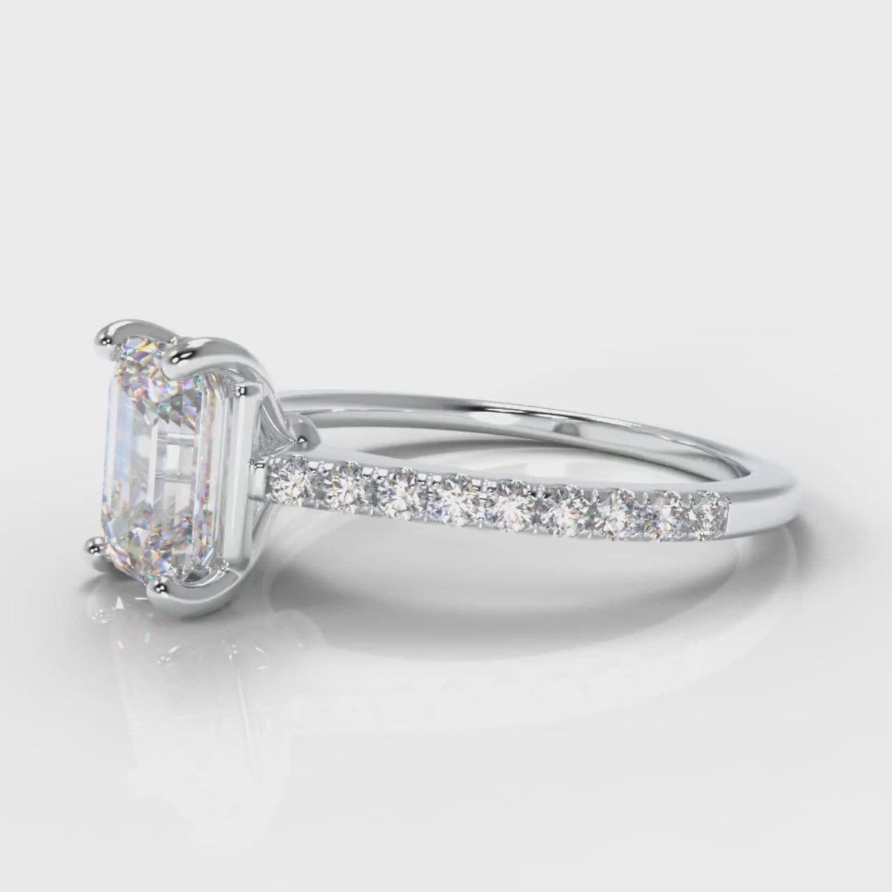 Petite Micropavé Emerald Cut Diamond Engagement Ring