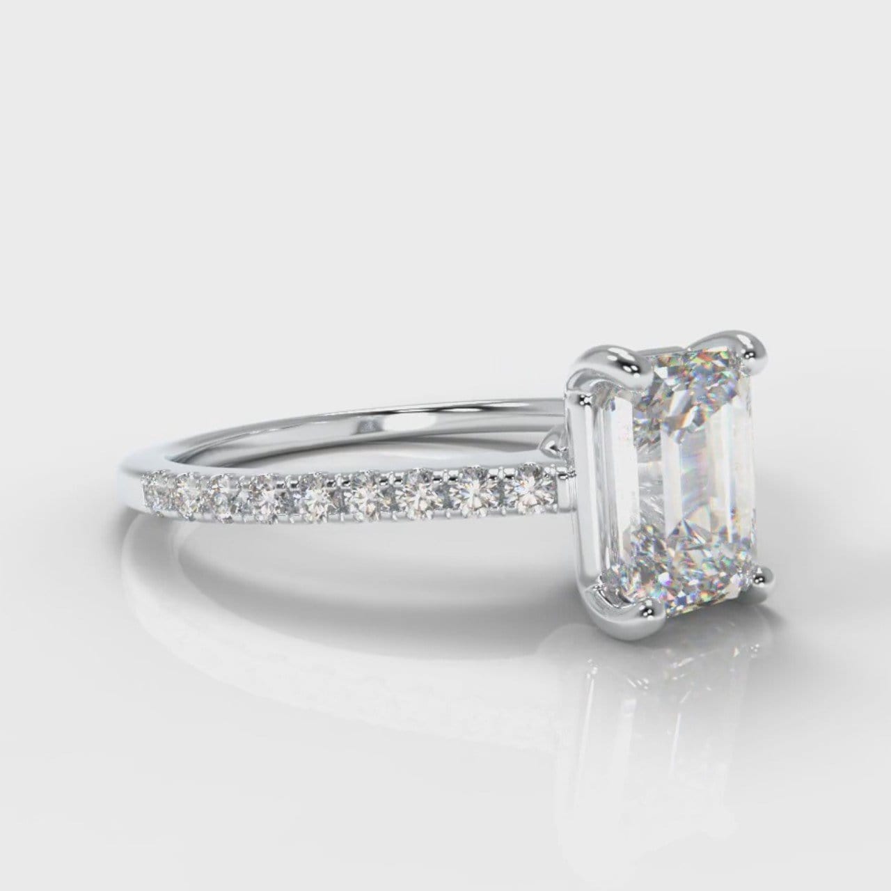Petite Micropavé Emerald Cut Diamond Engagement Ring