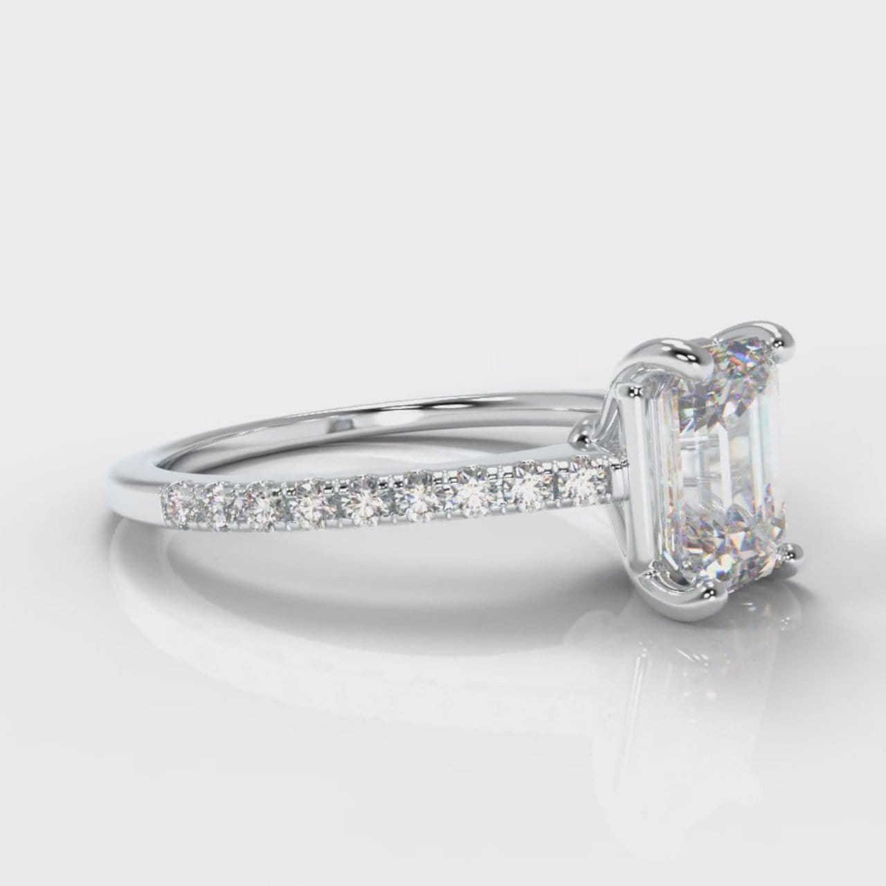 Petite Micropavé Emerald Cut Diamond Engagement Ring