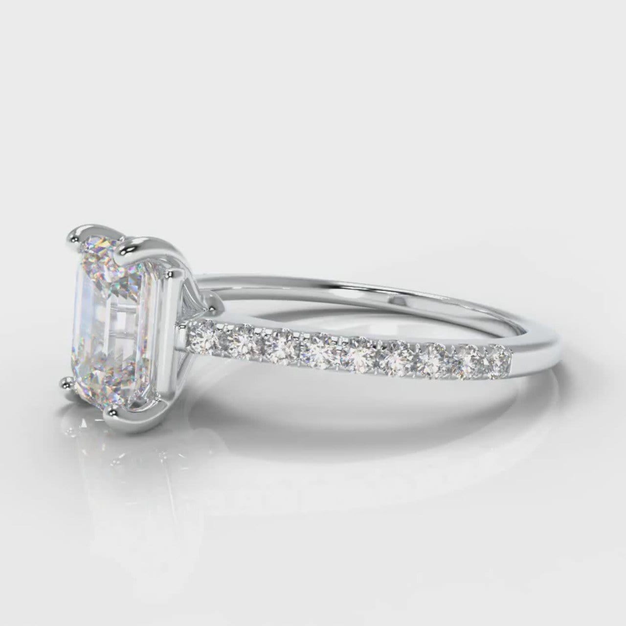 Petite Micropavé Emerald Cut Diamond Engagement Ring