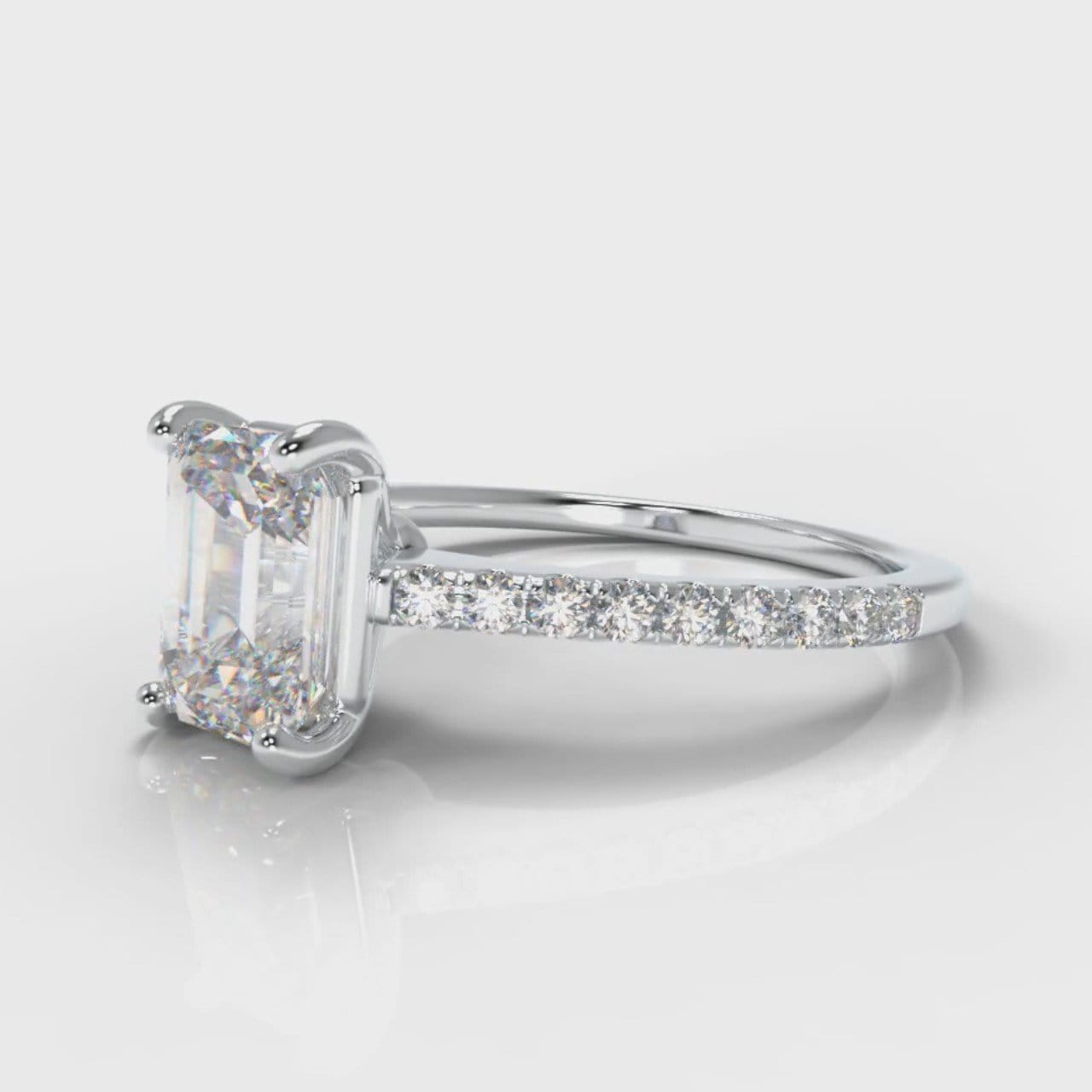 Petite Micropavé Emerald Cut Diamond Engagement Ring
