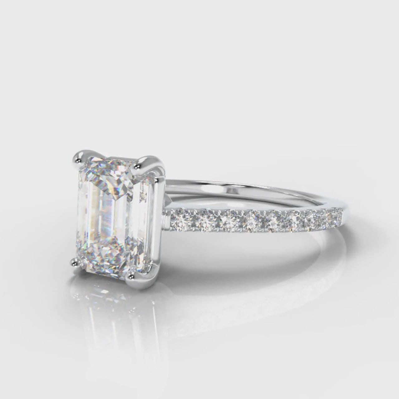 Petite Micropavé Emerald Cut Diamond Engagement Ring