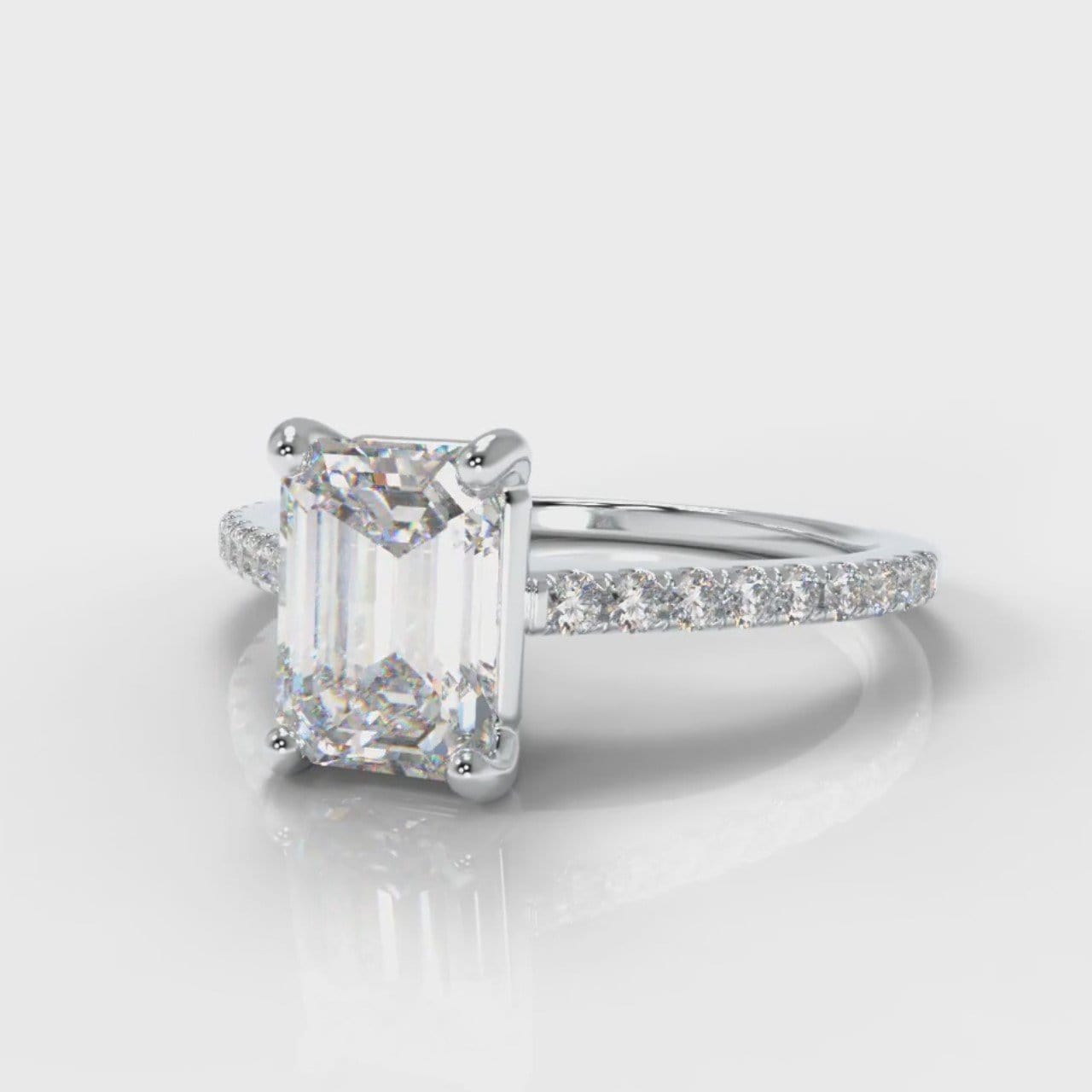 Petite Micropavé Emerald Cut Diamond Engagement Ring