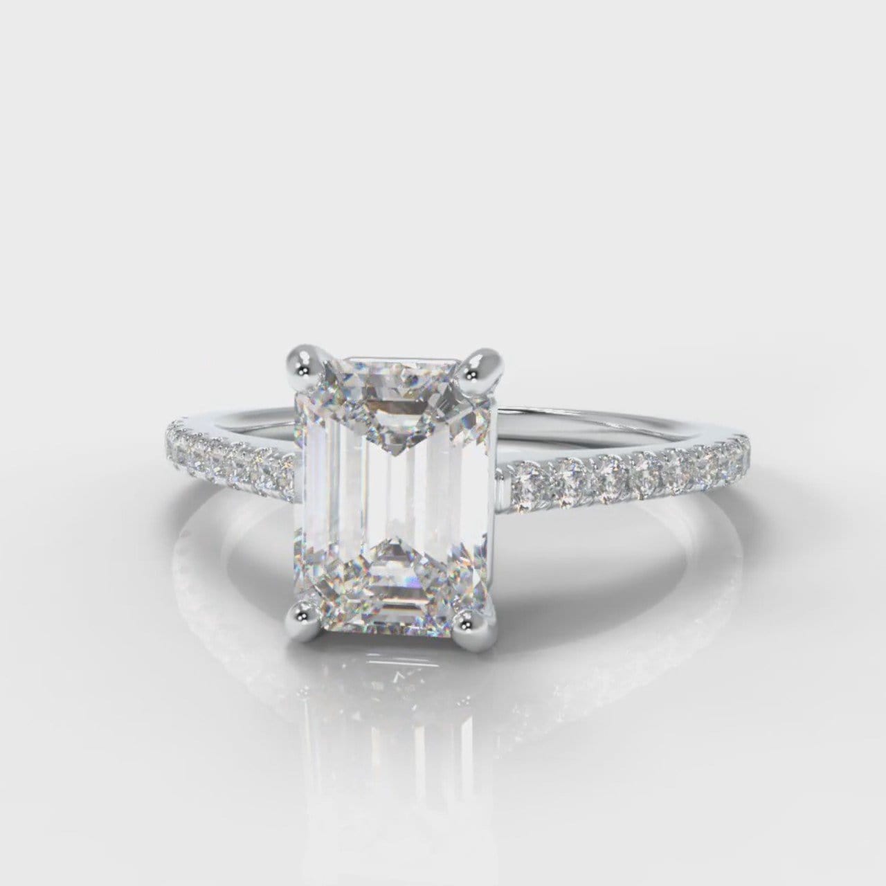 Petite Micropavé Emerald Cut Diamond Engagement Ring