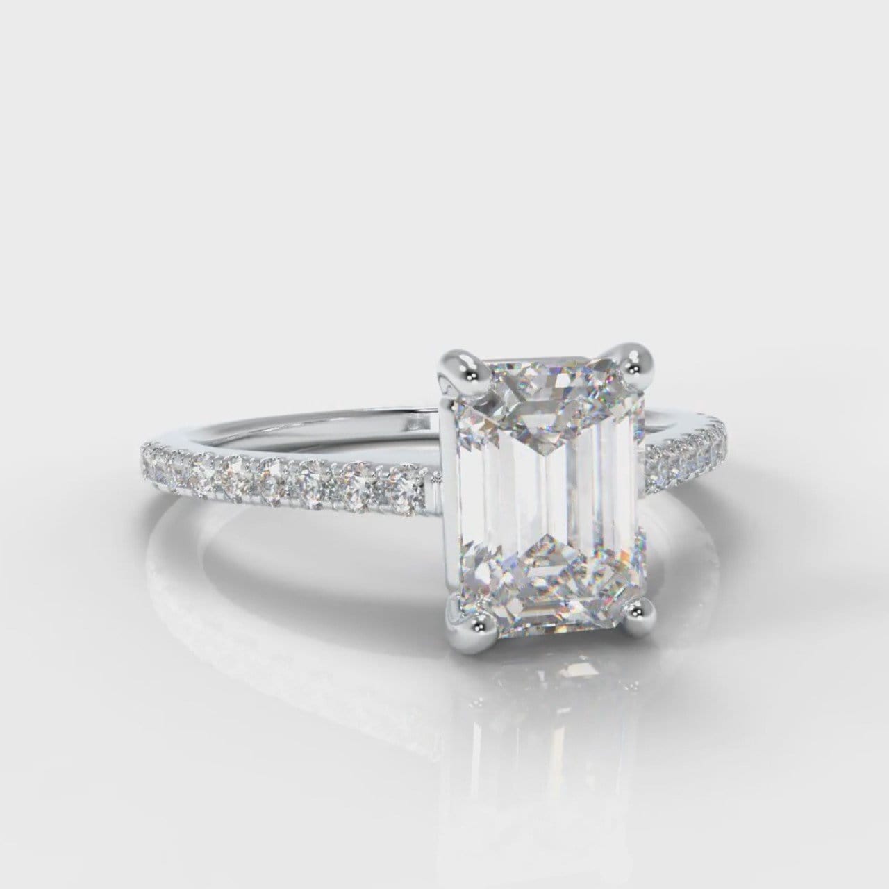 Petite Micropavé Emerald Cut Diamond Engagement Ring