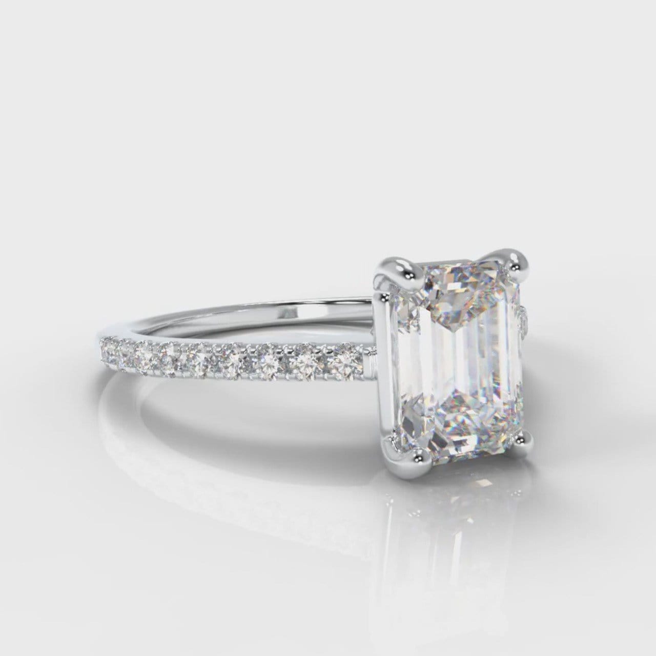 Petite Micropavé Emerald Cut Diamond Engagement Ring