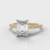 Petite Micropavé Emerald Cut Diamond Engagement Ring - Yellow Gold