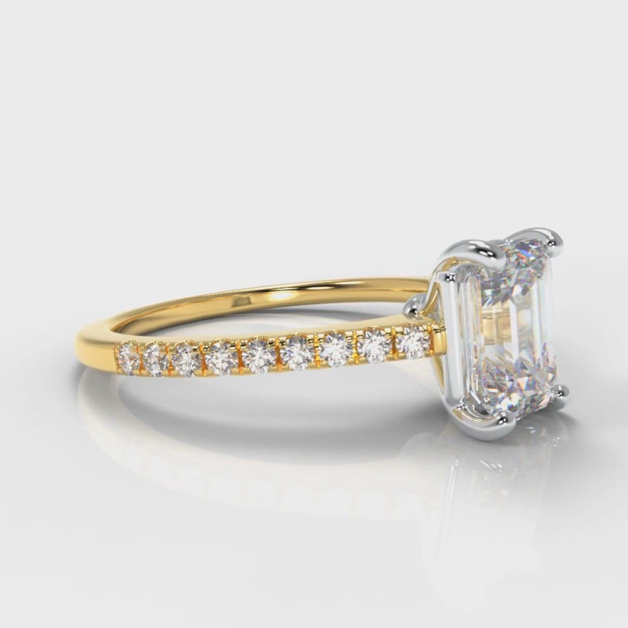 Petite Micropavé Emerald Cut Diamond Engagement Ring - Yellow Gold