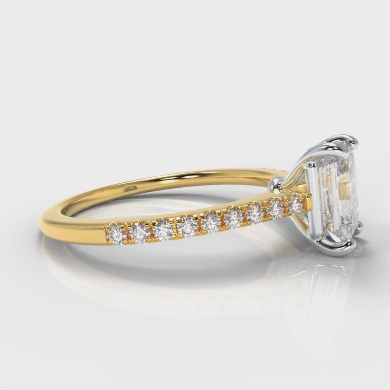 Petite Micropavé Emerald Cut Diamond Engagement Ring - Yellow Gold