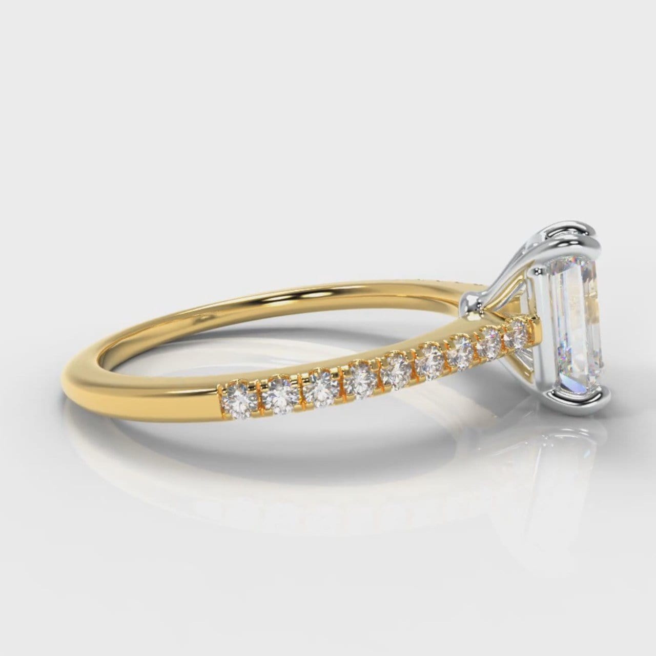 Petite Micropavé Emerald Cut Diamond Engagement Ring - Yellow Gold