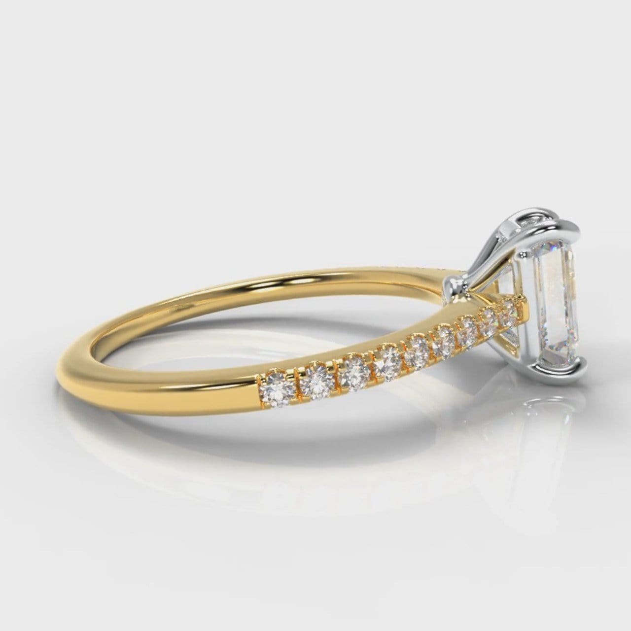 Petite Micropavé Emerald Cut Diamond Engagement Ring - Yellow Gold