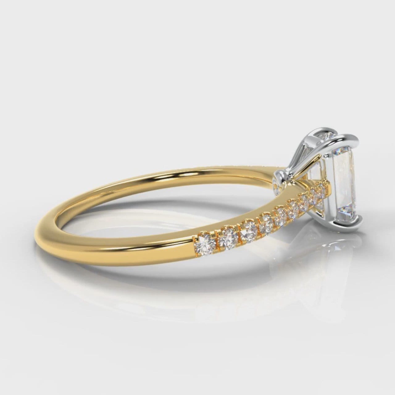 Petite Micropavé Emerald Cut Diamond Engagement Ring - Yellow Gold