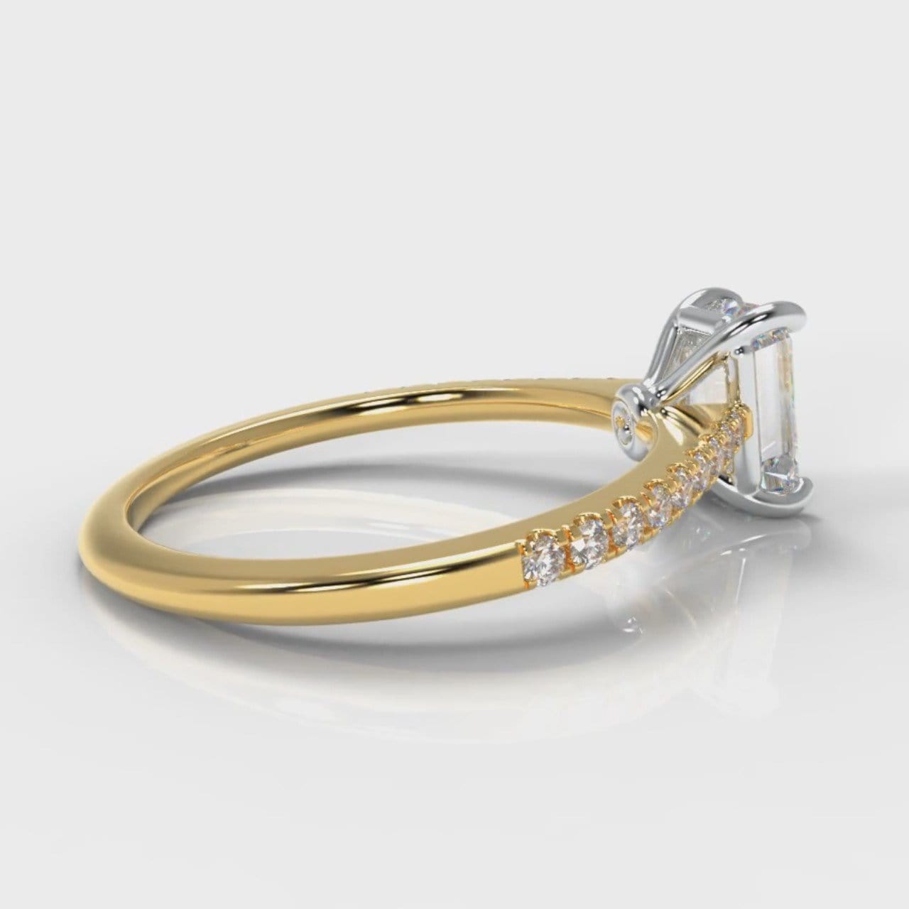 Petite Micropavé Emerald Cut Diamond Engagement Ring - Yellow Gold