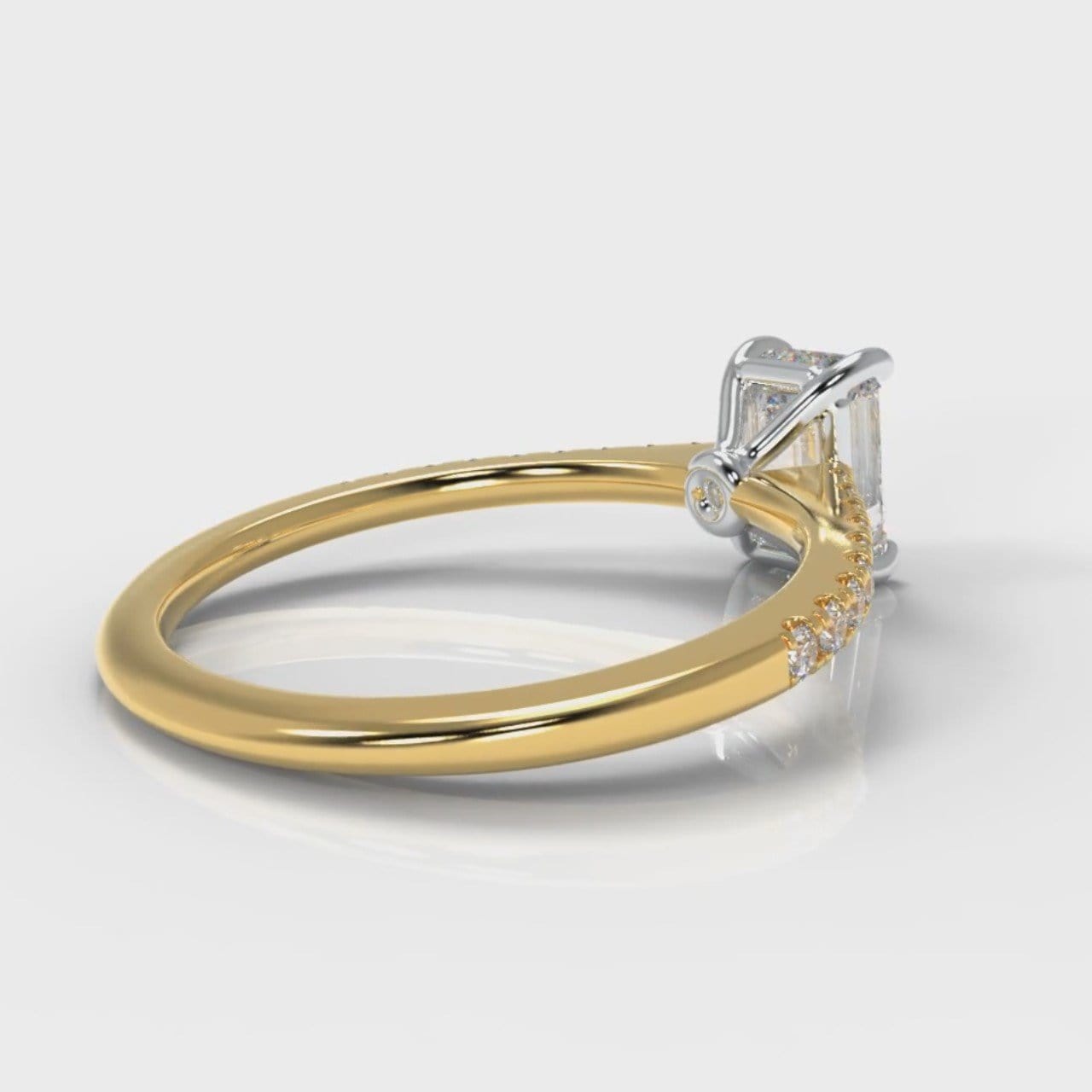 Petite Micropavé Emerald Cut Diamond Engagement Ring - Yellow Gold
