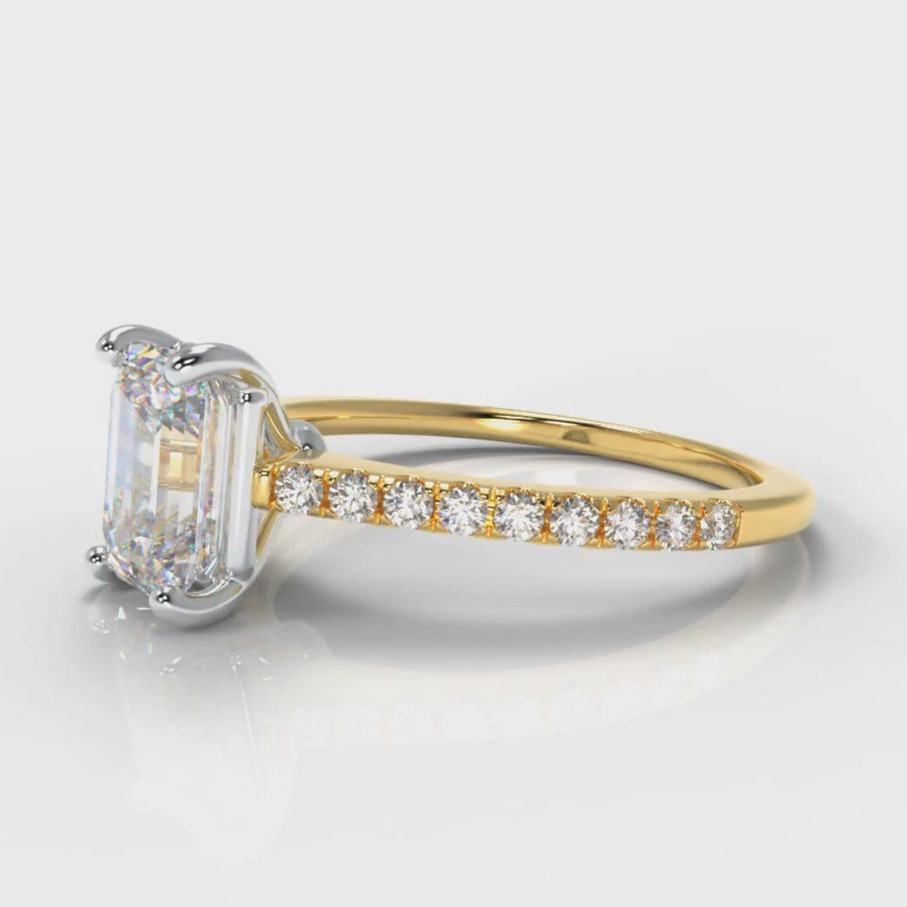 Petite Micropavé Emerald Cut Diamond Engagement Ring - Yellow Gold