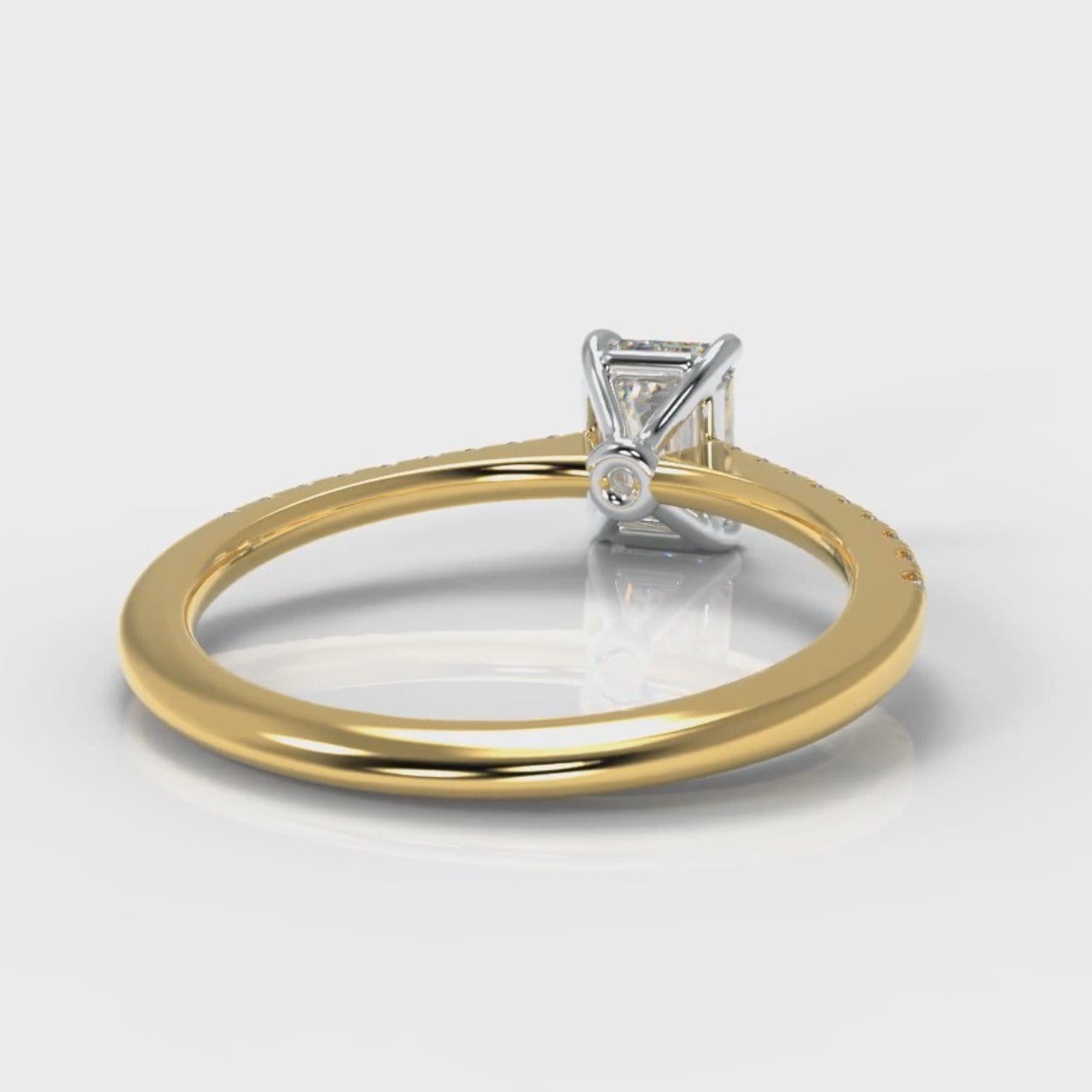 Petite Micropavé Emerald Cut Diamond Engagement Ring - Yellow Gold