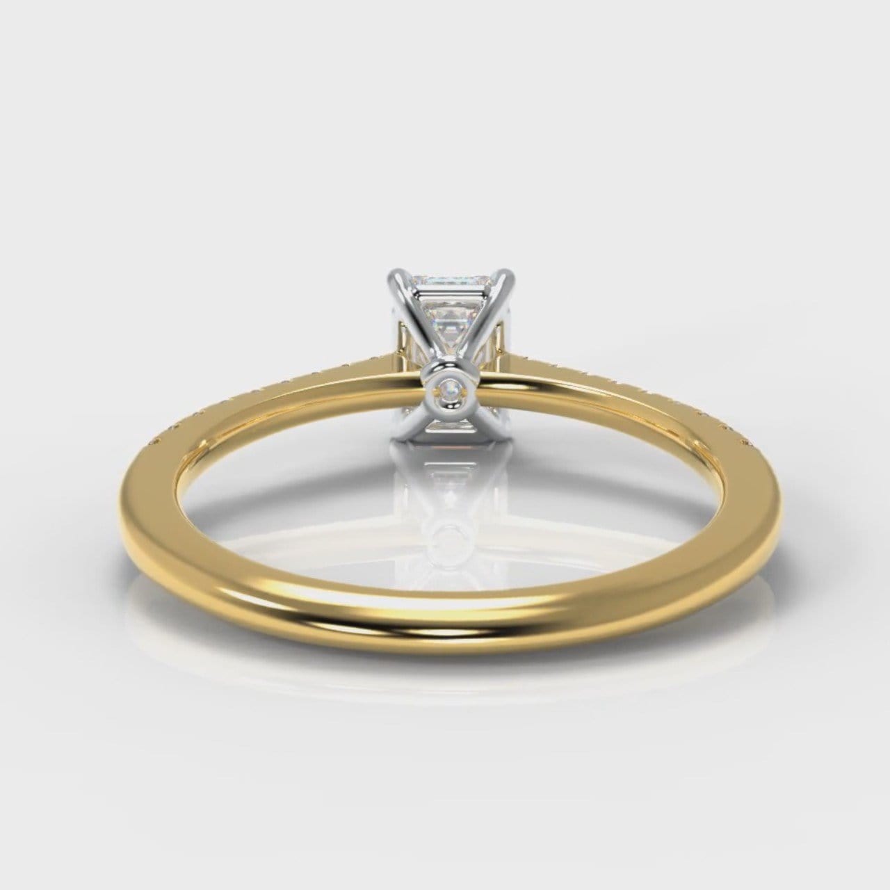 Petite Micropavé Emerald Cut Diamond Engagement Ring - Yellow Gold