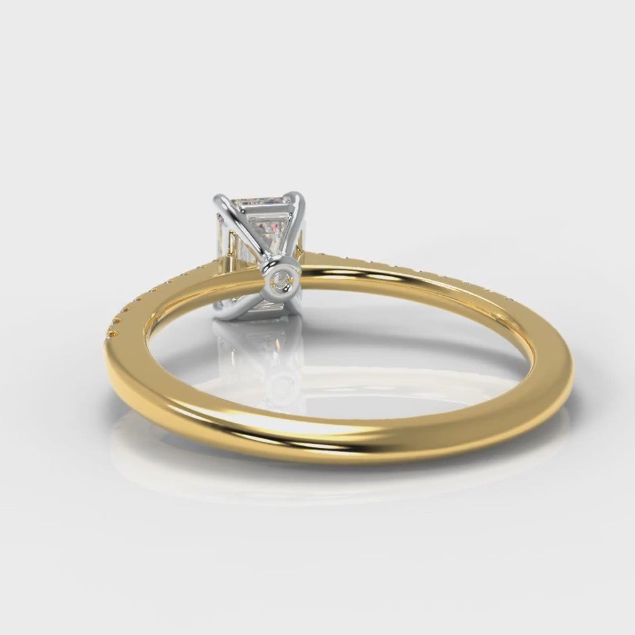 Petite Micropavé Emerald Cut Diamond Engagement Ring - Yellow Gold