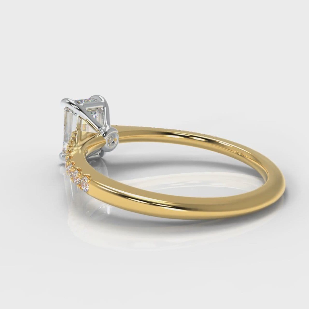 Petite Micropavé Emerald Cut Diamond Engagement Ring - Yellow Gold