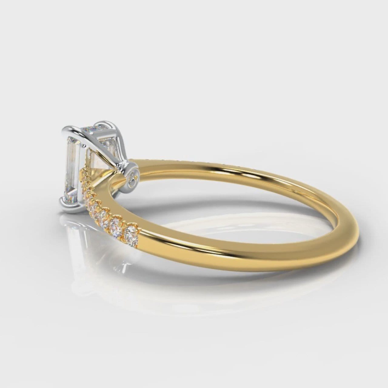 Petite Micropavé Emerald Cut Diamond Engagement Ring - Yellow Gold