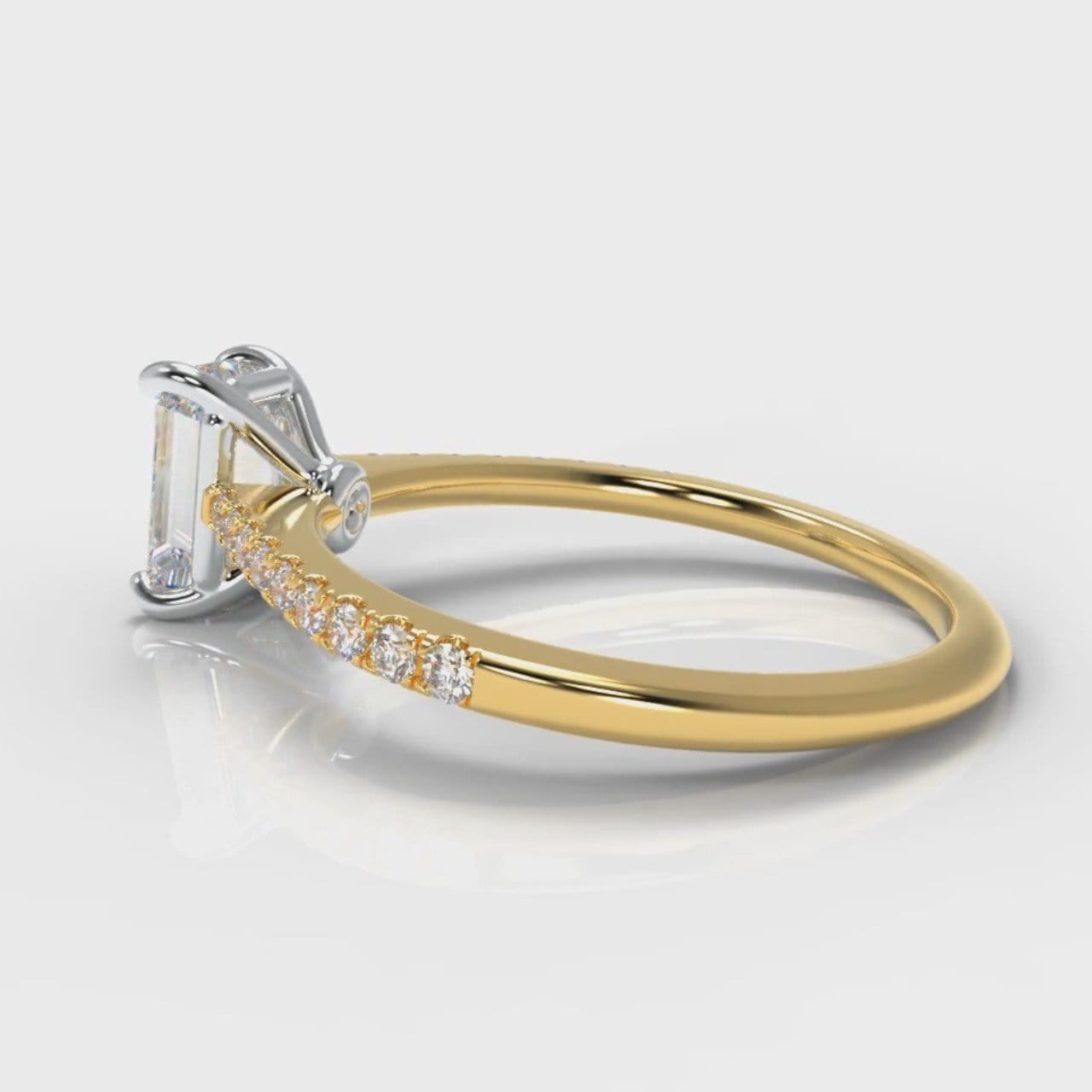 Petite Micropavé Emerald Cut Diamond Engagement Ring - Yellow Gold