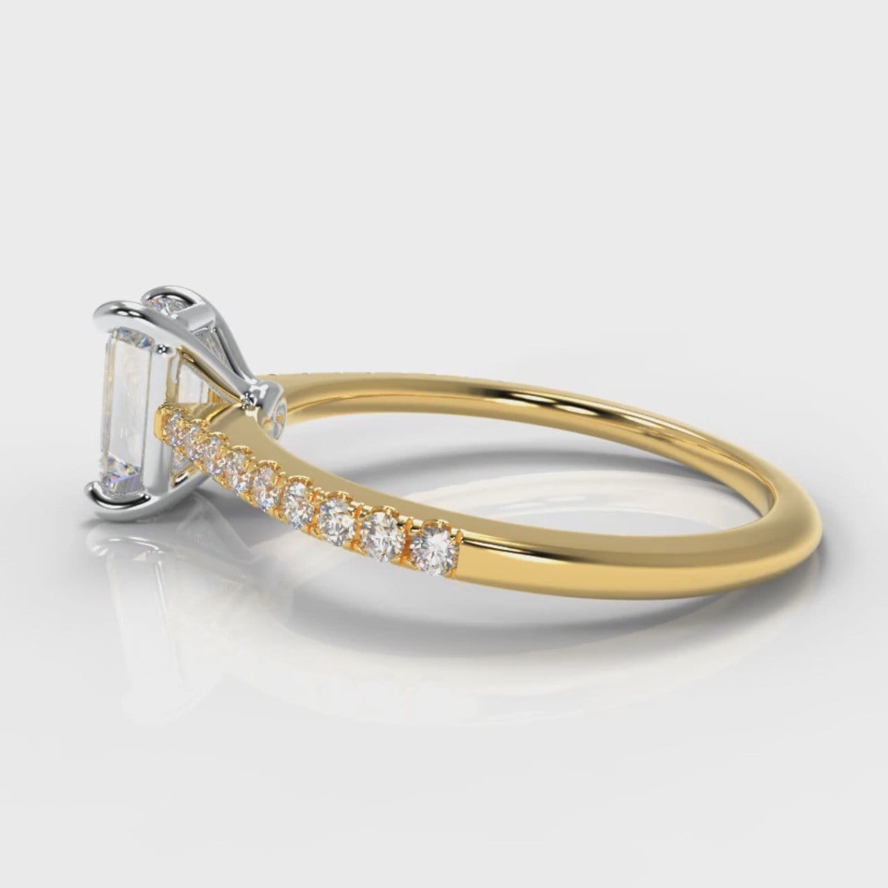 Petite Micropavé Emerald Cut Diamond Engagement Ring - Yellow Gold