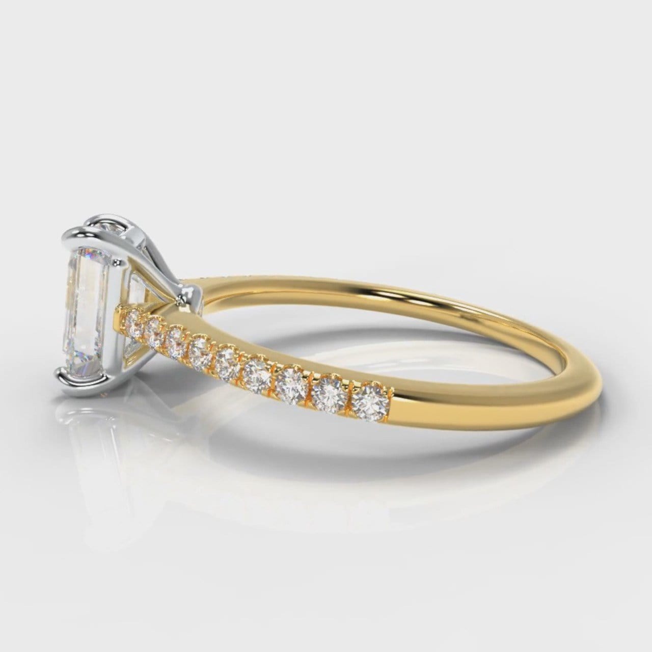 Petite Micropavé Emerald Cut Diamond Engagement Ring - Yellow Gold