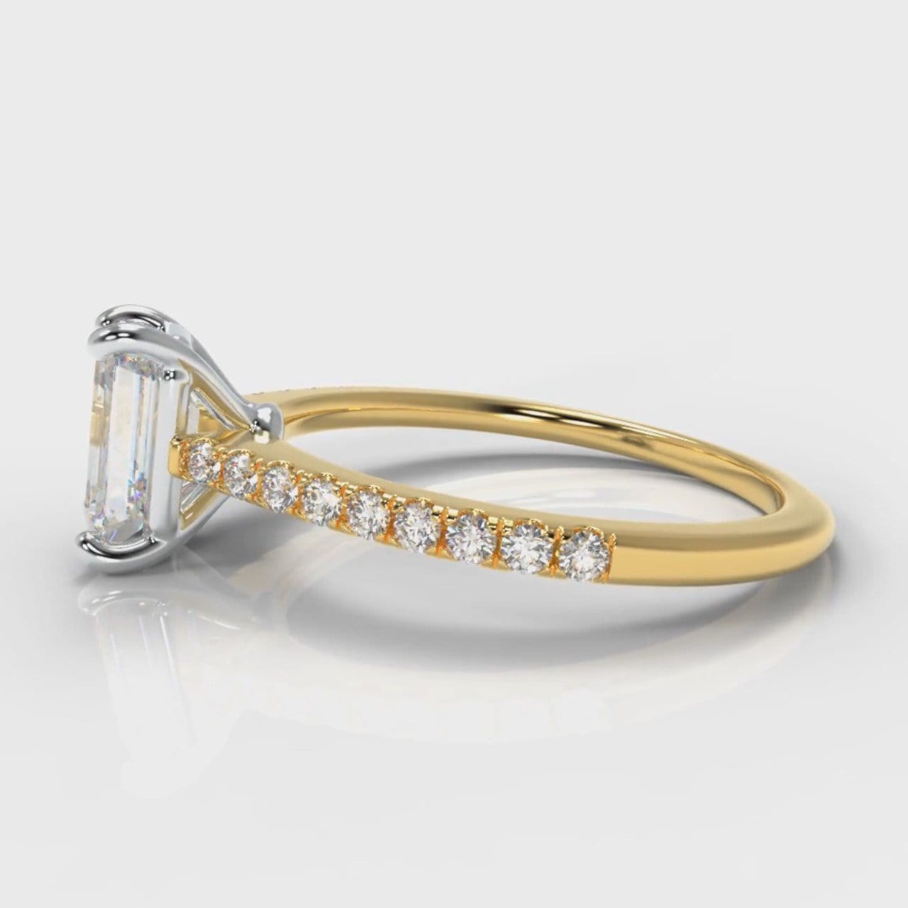 Petite Micropavé Emerald Cut Diamond Engagement Ring - Yellow Gold