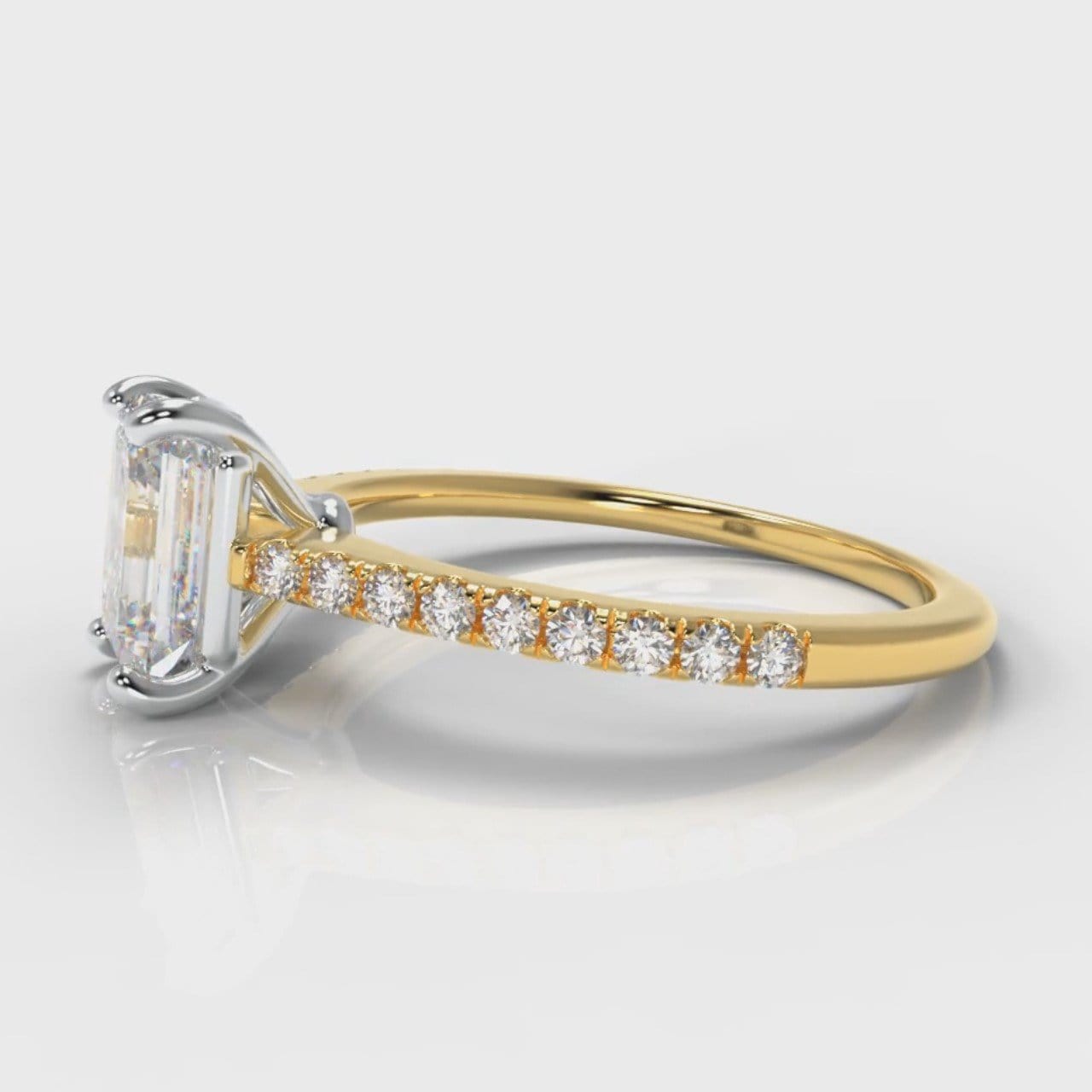 Petite Micropavé Emerald Cut Diamond Engagement Ring - Yellow Gold