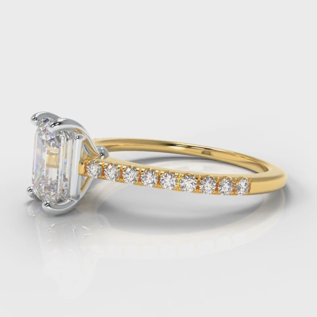 Petite Micropavé Emerald Cut Diamond Engagement Ring - Yellow Gold