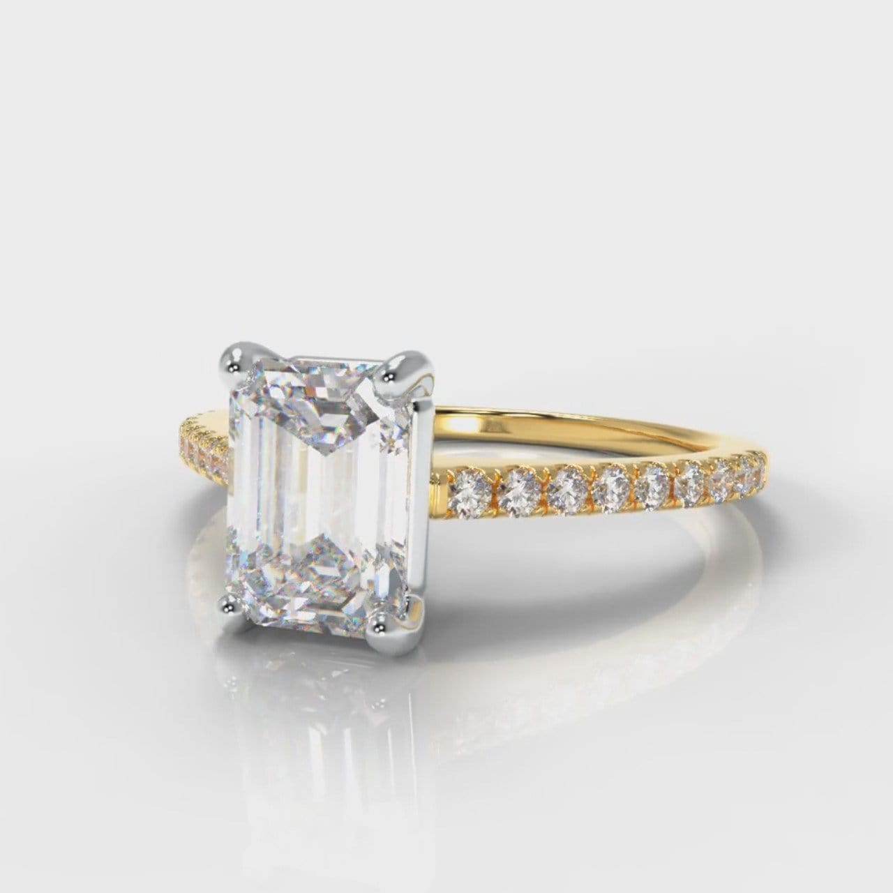 Petite Micropavé Emerald Cut Diamond Engagement Ring - Yellow Gold