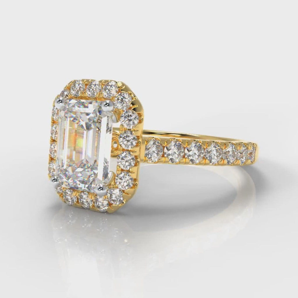 Micropavé Emerald Cut Diamond Halo Engagement Ring - Yellow Gold
