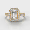 Micropavé Emerald Cut Diamond Halo Engagement Ring - Yellow Gold