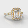 Micropavé Emerald Cut Diamond Halo Engagement Ring - Yellow Gold